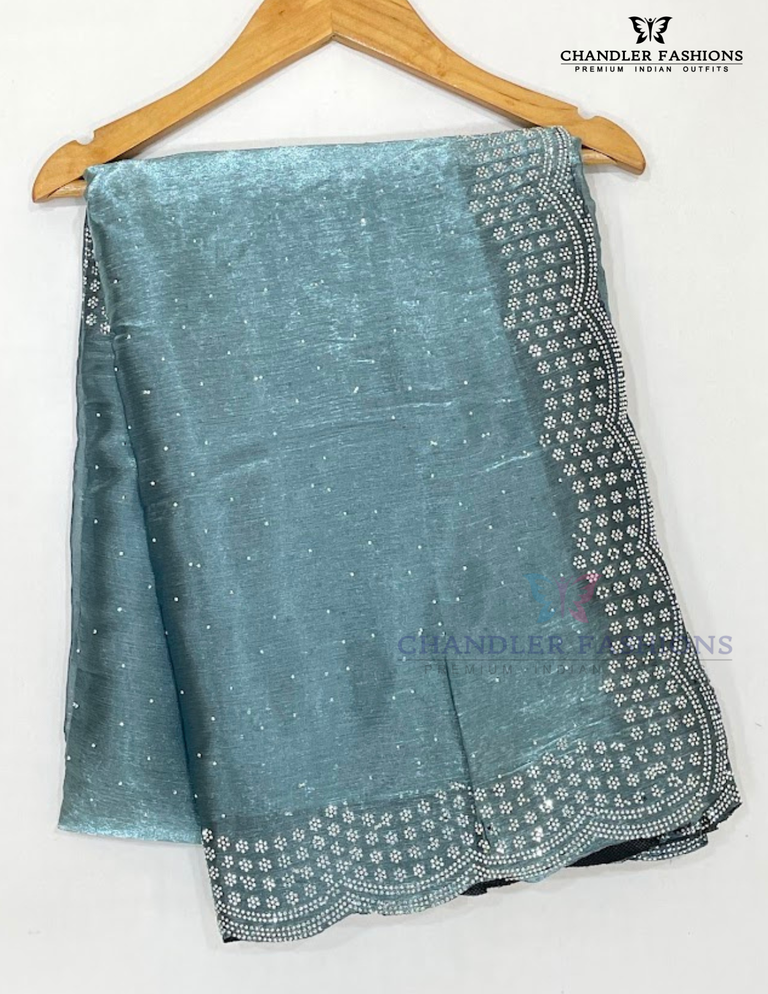 Gray Color Soft Space Silk Saree With Stone Work For Women Near Me