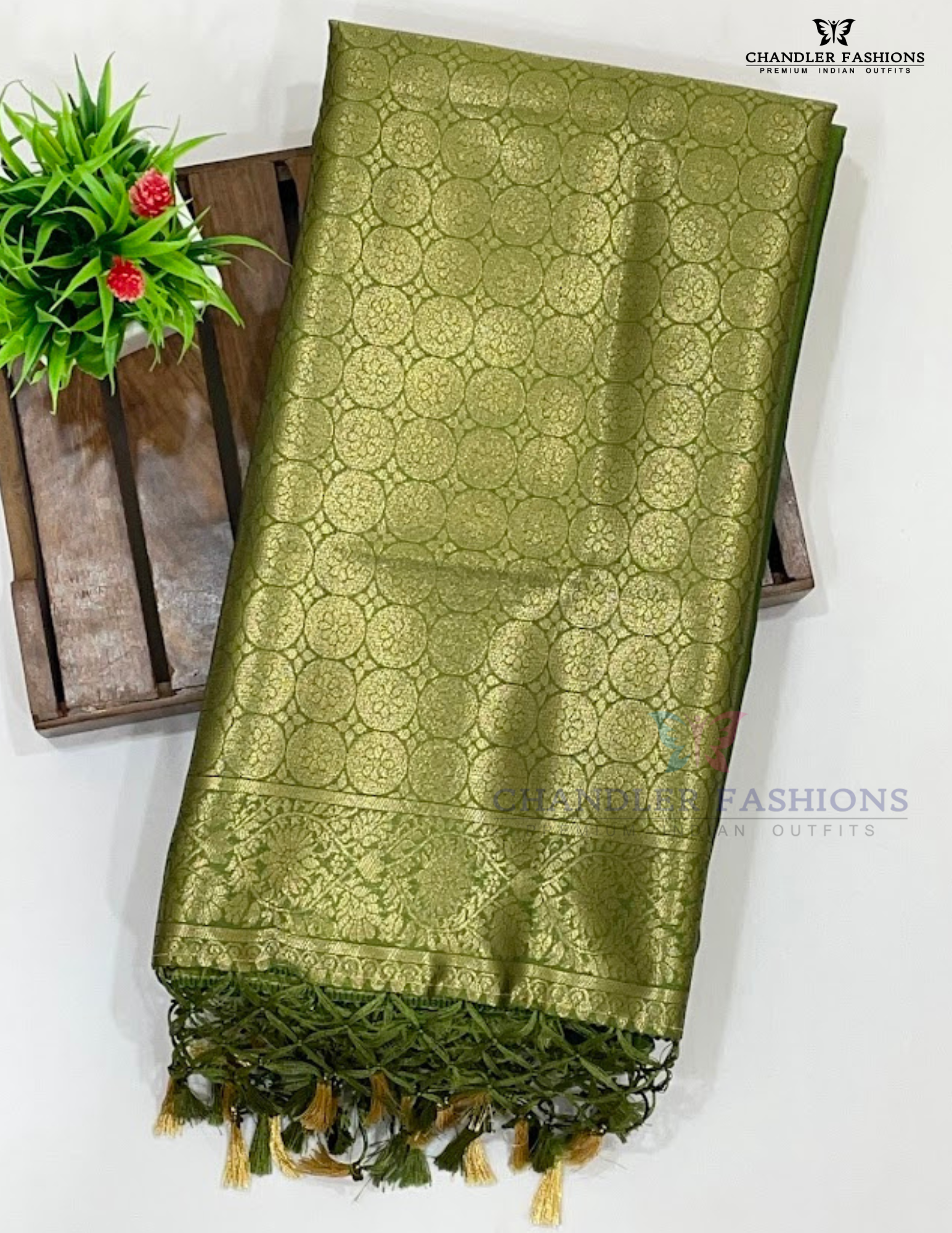 Charming Green Color Soft Silk Saree With Golden Zari Work For Women In USA