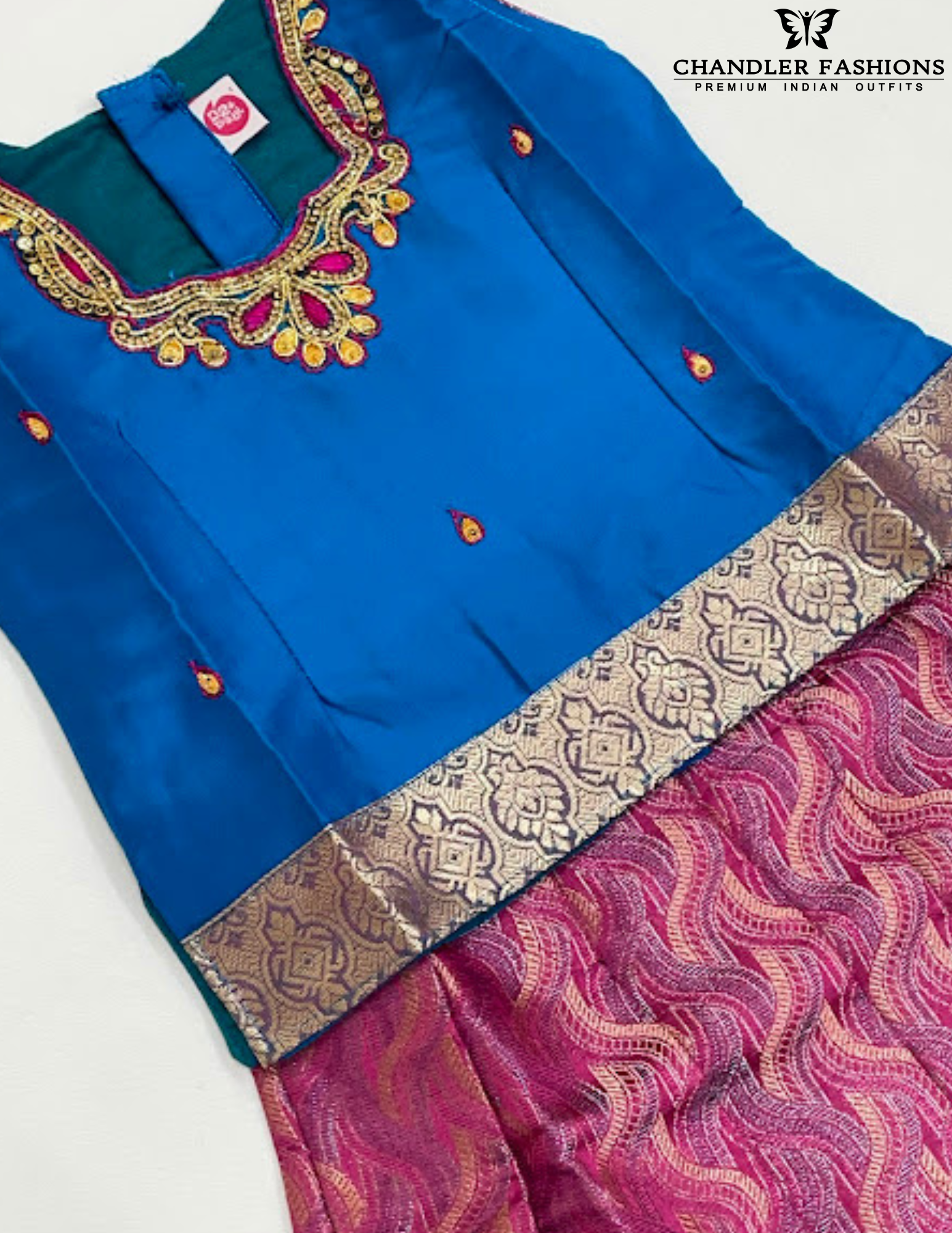 Teal Blue And Pink Color Silk Langa Sets With Stone Work In Phoenix