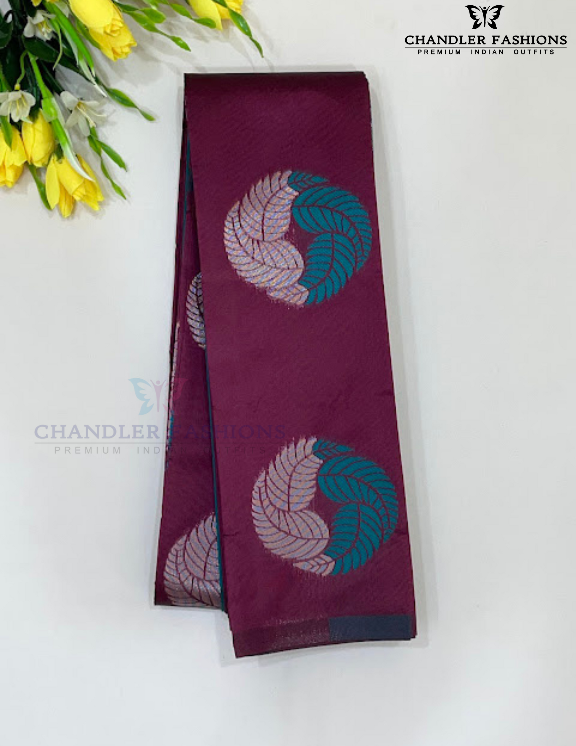 Attractive Dark Purple Color leaf motifs Pure Kanchi Silk Saree For Women
