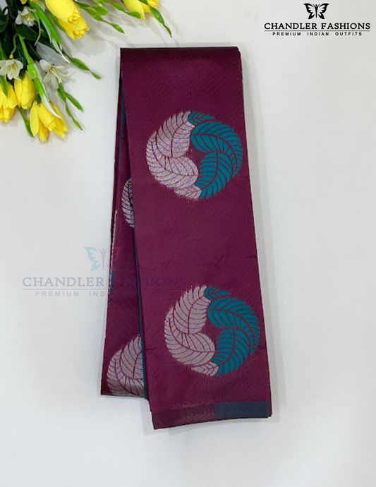 Attractive Dark Purple Color leaf motifs Pure Kanchi Silk Saree For Women