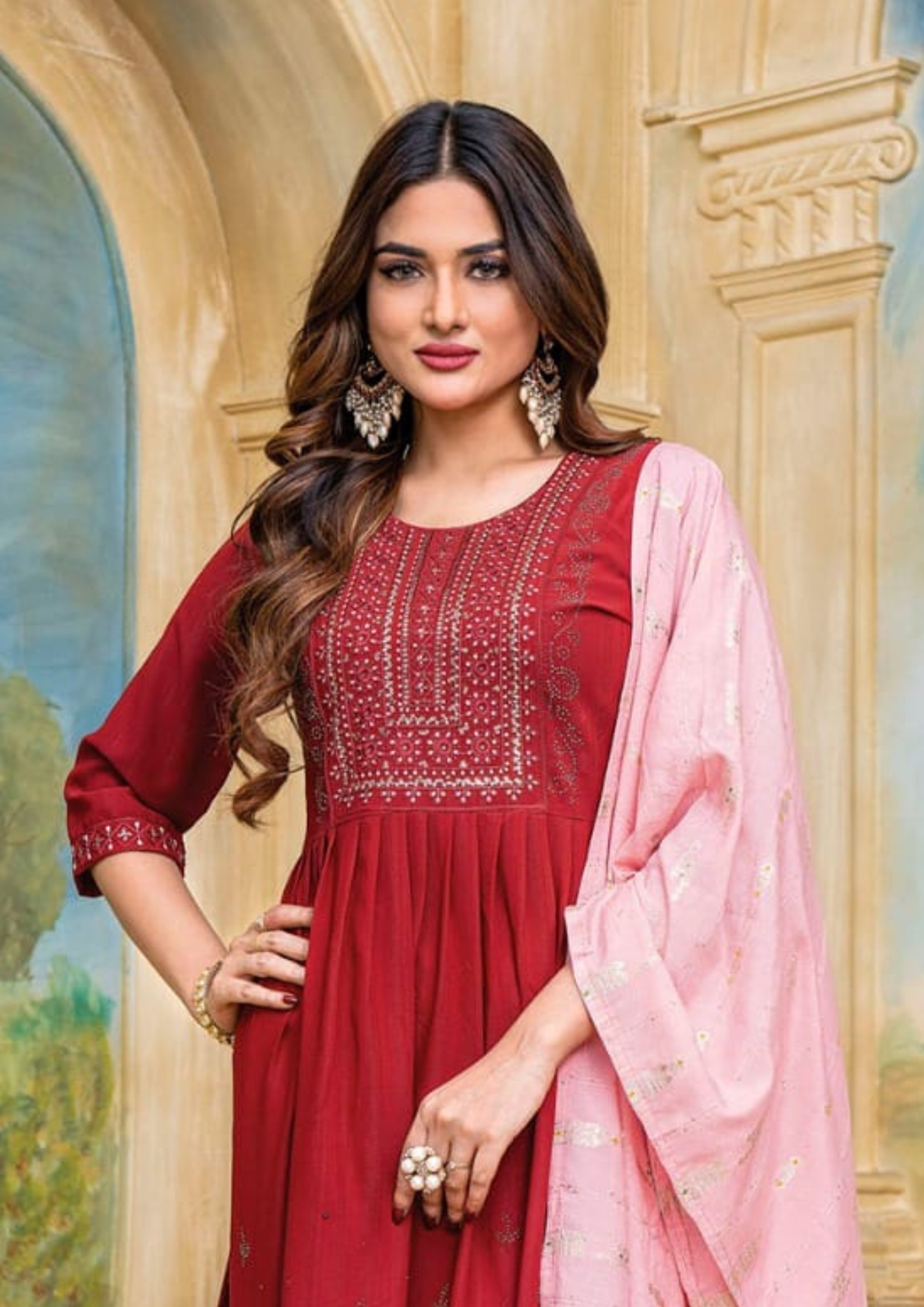 Attractive Red Color Nylon Viscose Kurti Near Me