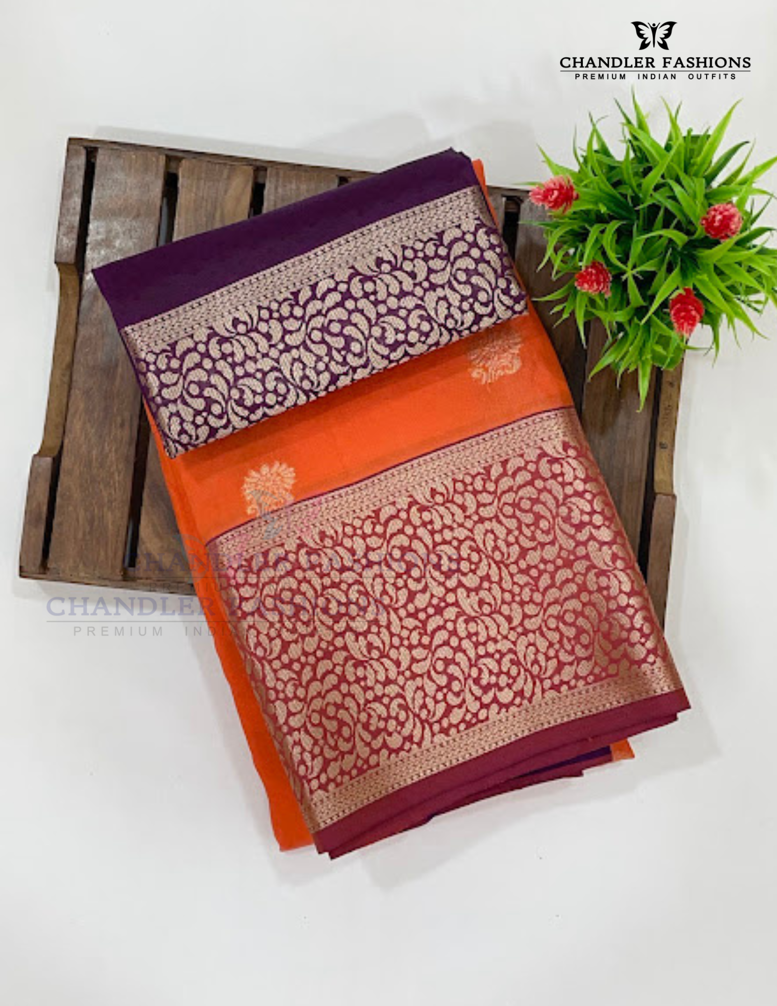 Beautiful Orange Color Pure Kanchi Silk With Gold Zari Work Saree For Women - SILKMARK CERTIFIED Near Me