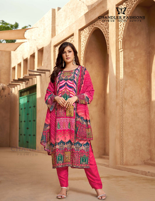 Attractive Pink Color Muslin With Digital Print Salwar Suits For Women