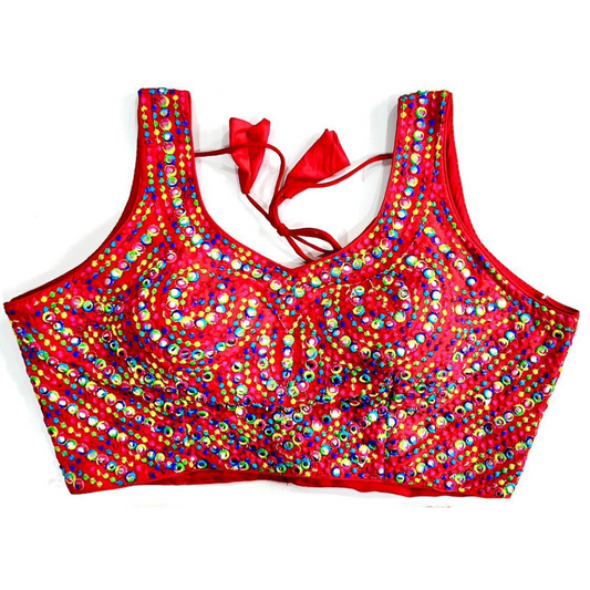 Charming Red Color Embroidery And Mirror Work Readymade Blouse For Women