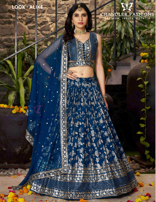 Wonderful Blue Color Silk Jacquard With Sequins And Zari Embroidery Lehenga Choli For Women