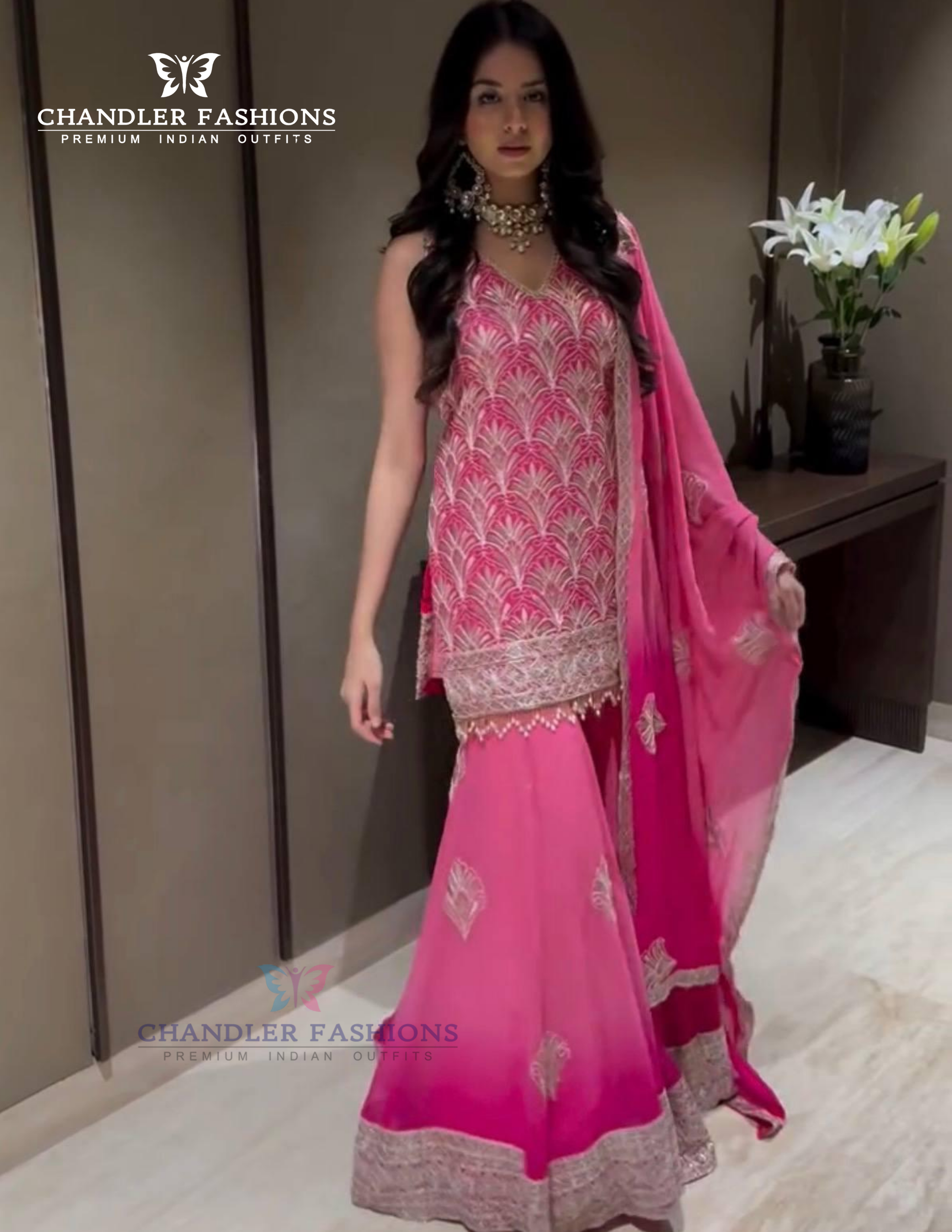 Charming Pink Color Rangoli Silk Palazzo Suits In USA