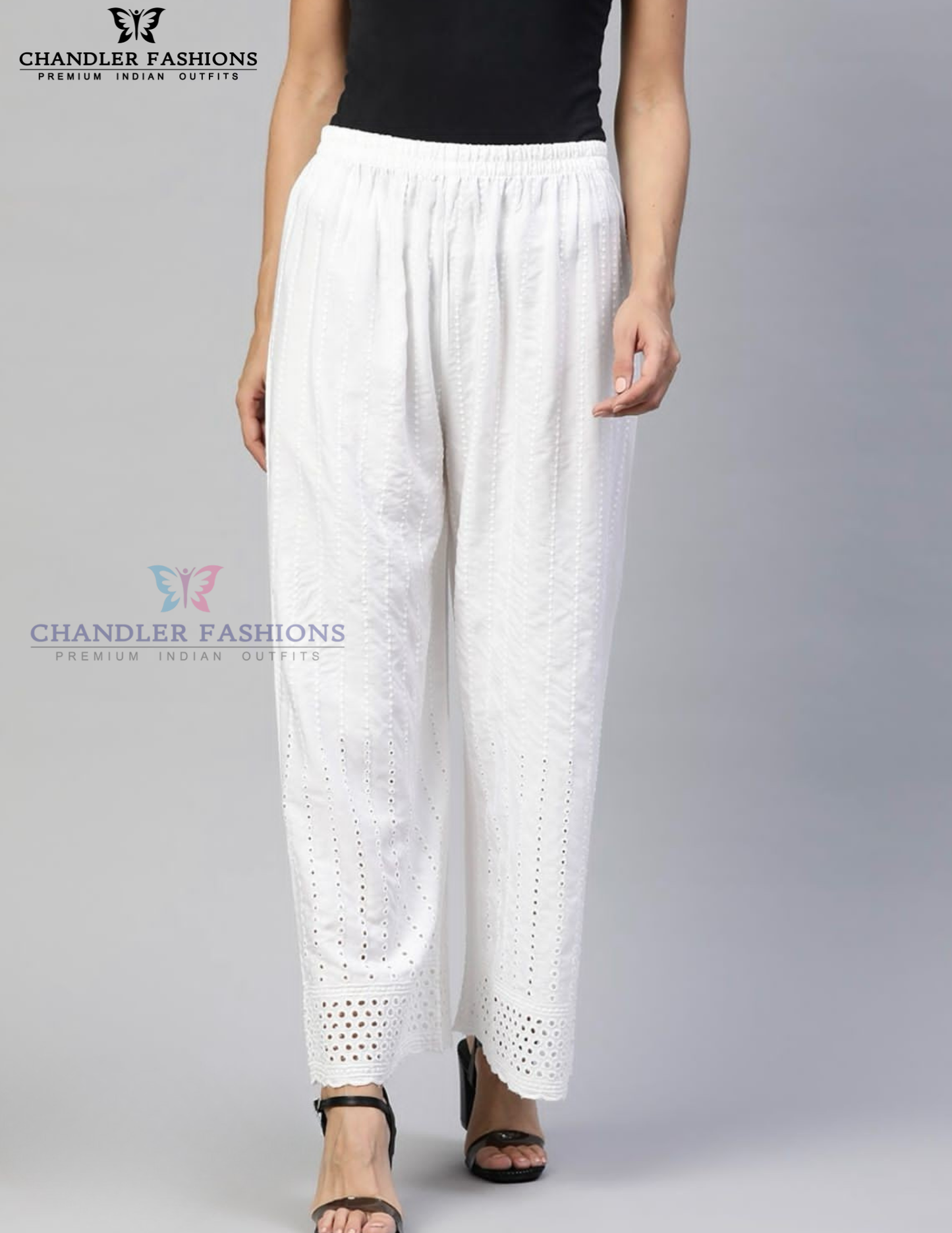 Dazzling White Color Rayon With Chikankari Work Palazzo Pant For Women