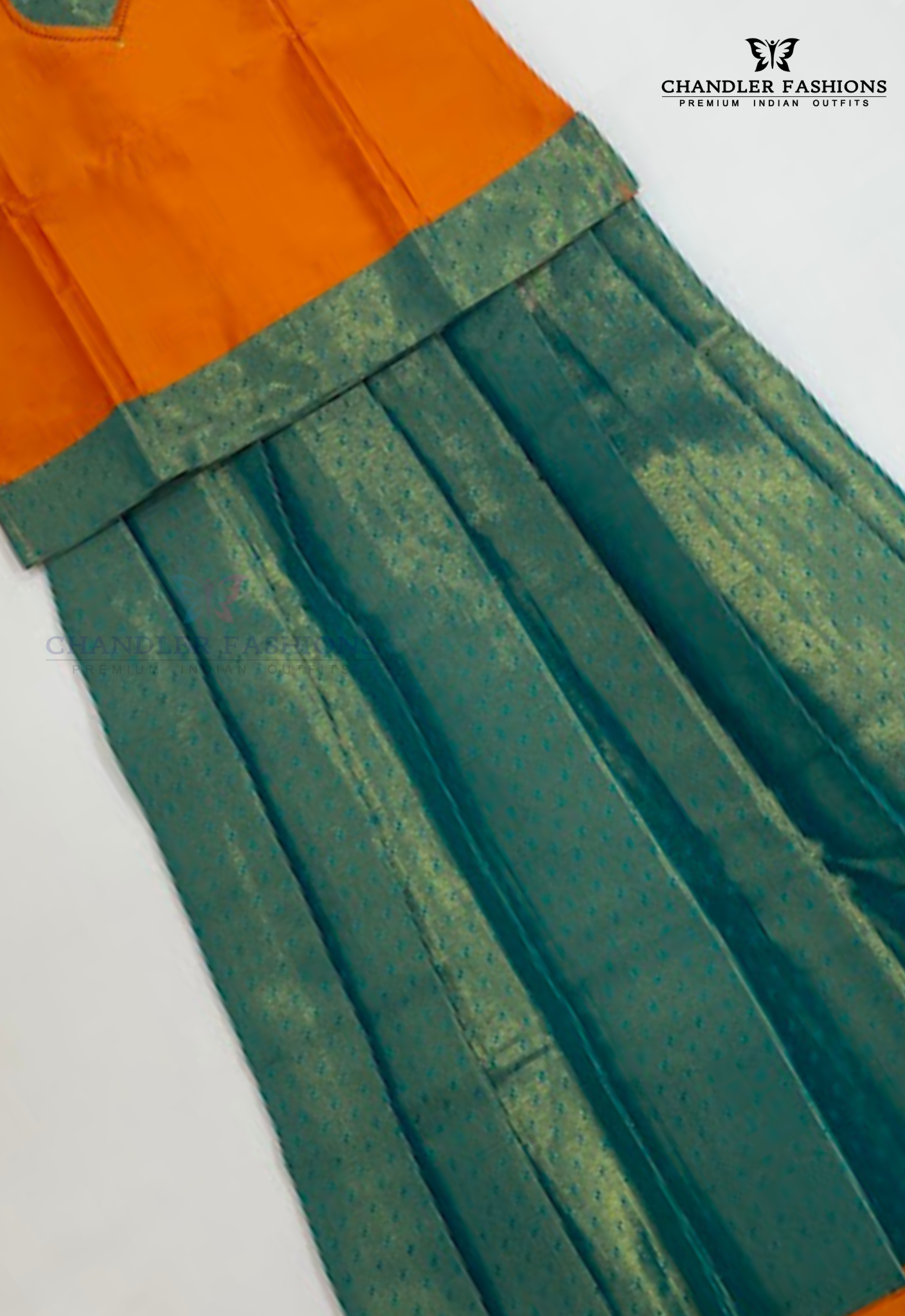 Elegant Orange Color Silk Langa Sets With Zari Work For Girls