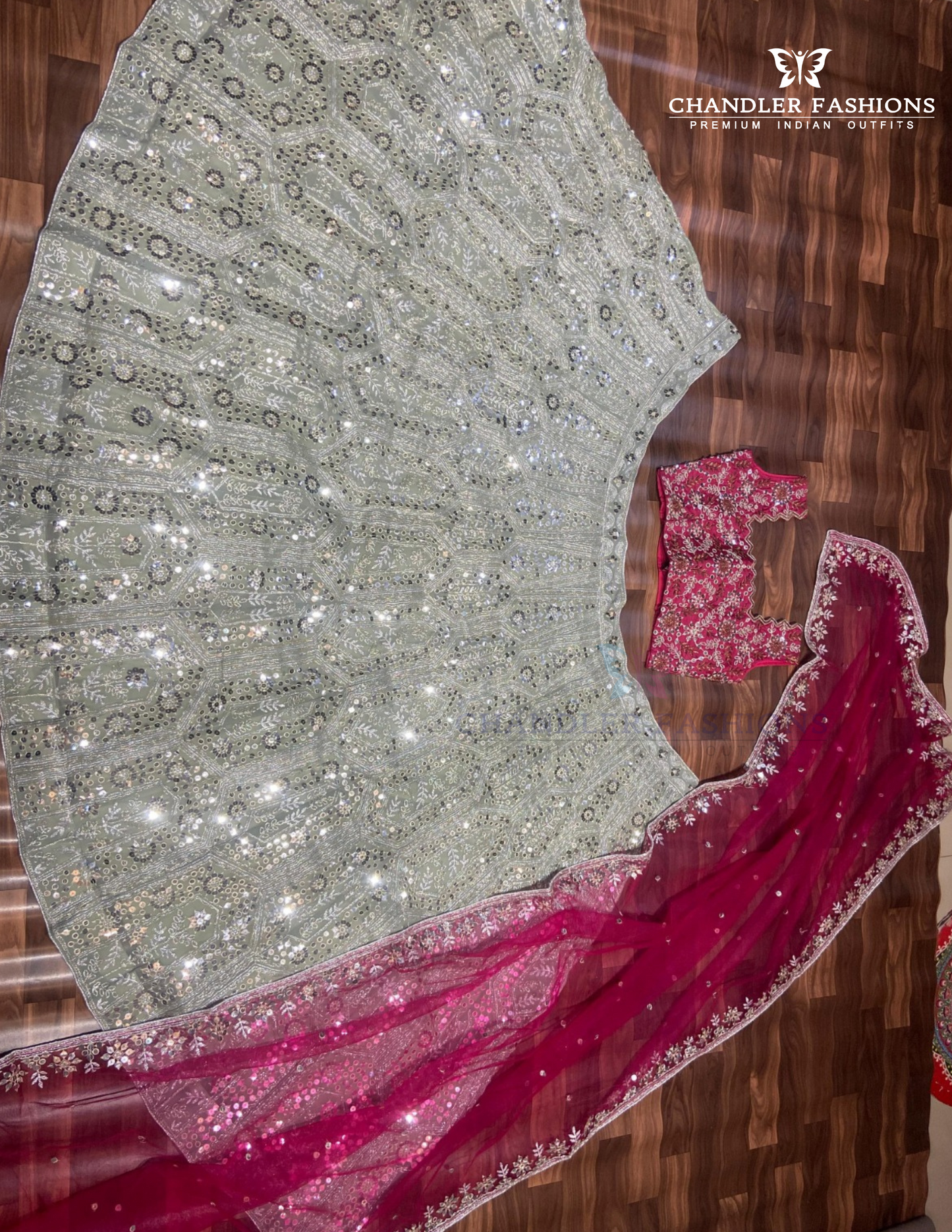 Alluring Pink And Grey Color Georgette Lehenga In Chandler