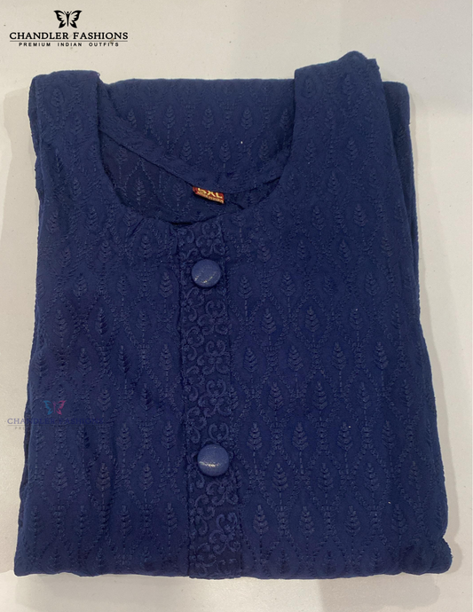 Gorgeous Blue Color Rayon With Chikankari Work Kurti For Women