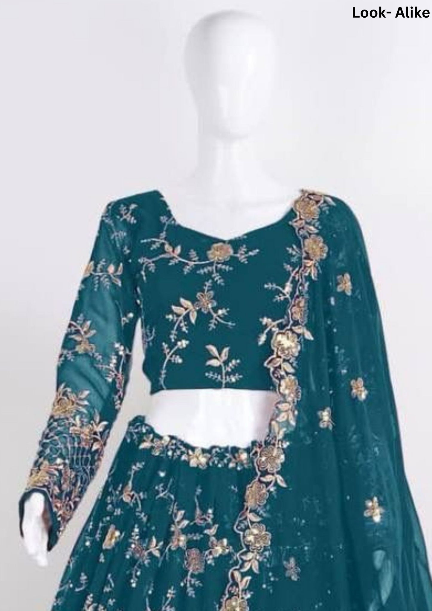 Teal Green Color Designer Georgette Sequins Embroidered Lehenga Near Me