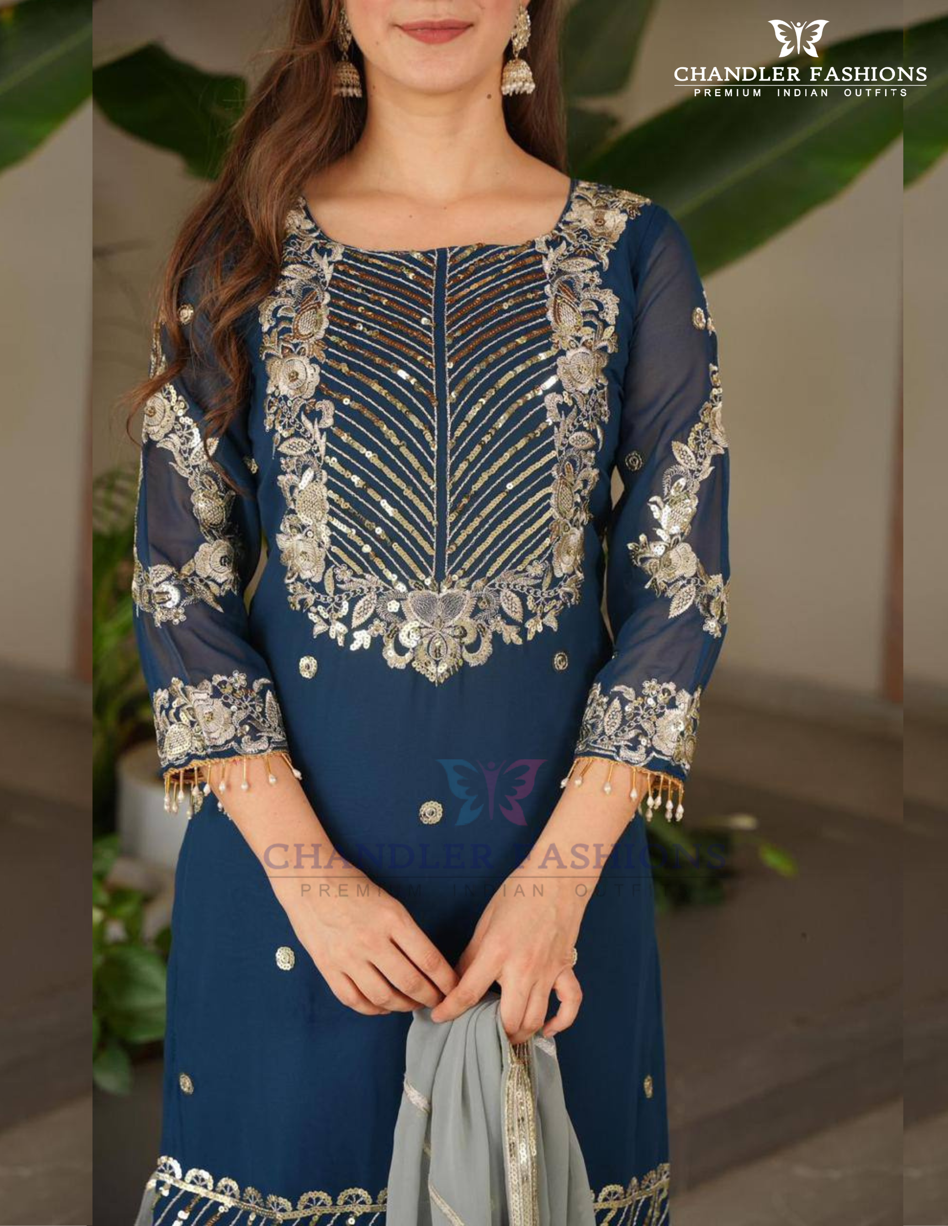 Attractive Blue Color Georgette With Embroidered Sequins Work Sharara Suits In Tempe