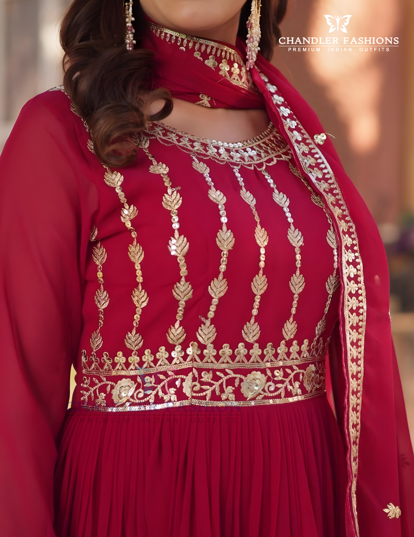 Rani Pink Color Blooming With Embroidery Work Gown In Yuma