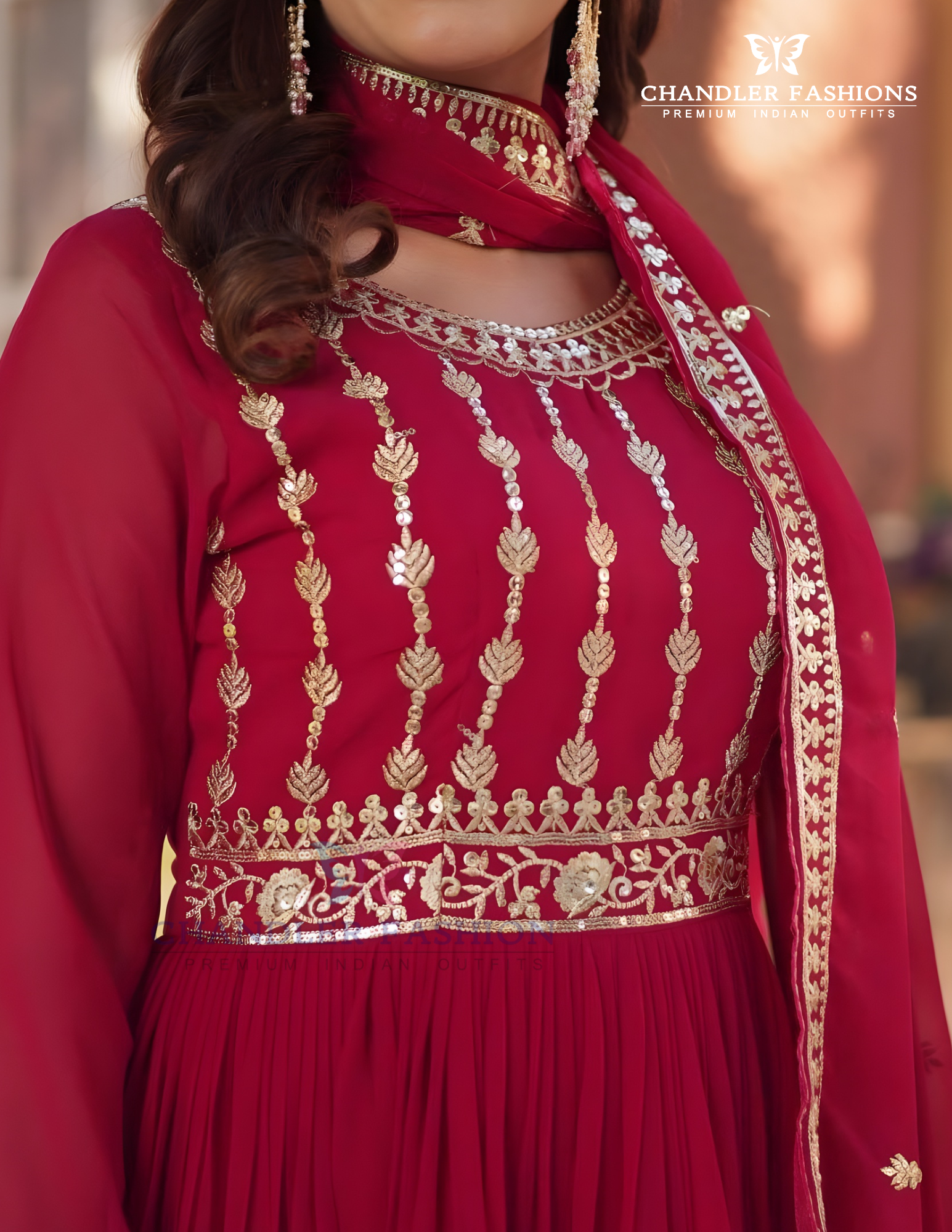 Rani Pink Color Blooming With Embroidery Work Gown In Yuma