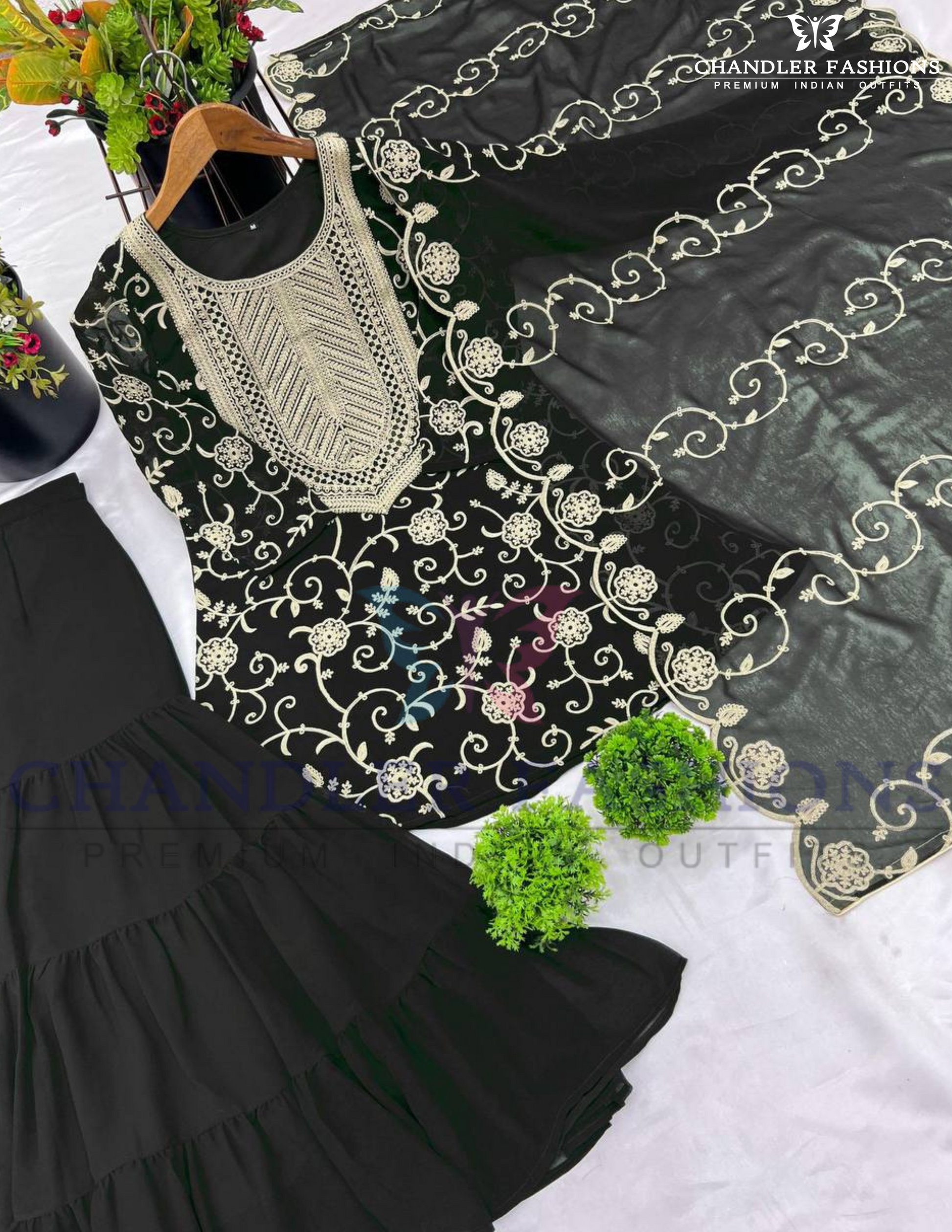 Georgette Embroidered Work Sharara Suits in Tempe