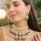Elegant White Stones With Green Pearl Choker Set For Women