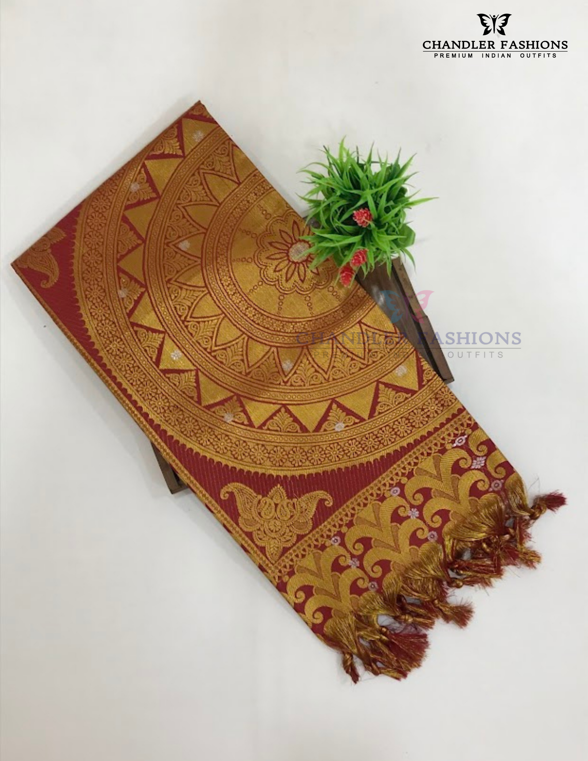 Delightful Red Color Art Silk With Gloden Zari Work Shawl (Ponnadai) For Guest Near Me