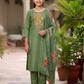 Gorgeous Green Color Embroidery Work With Silk Kurti Suits For Women