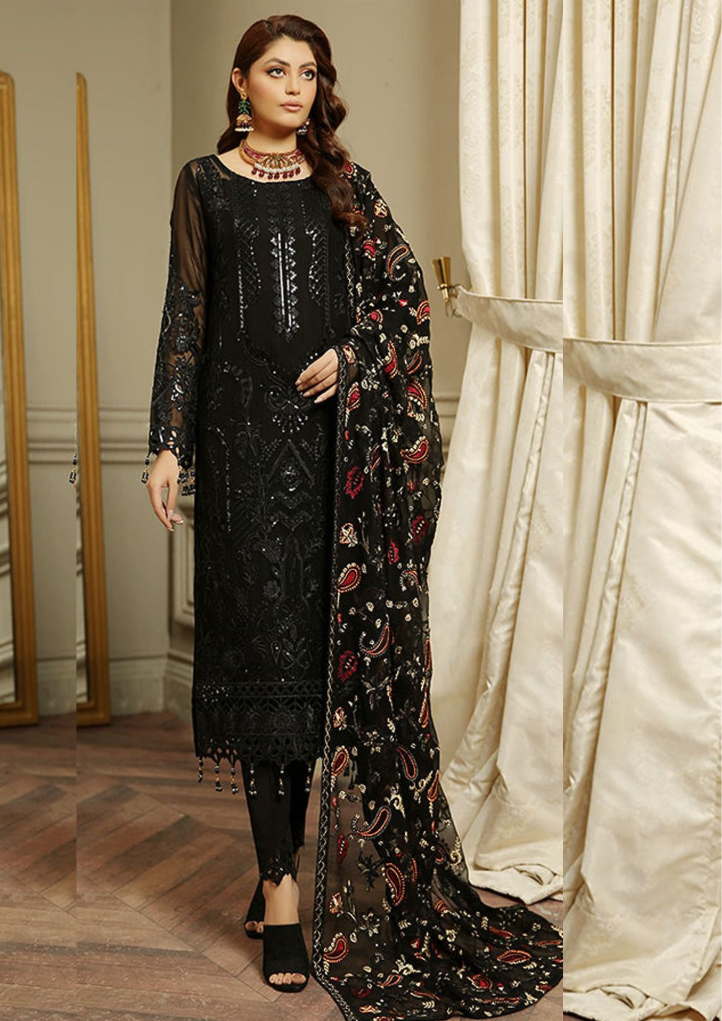 Appealing Black Color Georgette Salwar Suits With Embroidery Work Dupatta For Women