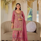 Stunning Pink Color Chinon With Embroidery And Sequins Work Palazzo Suit With Dupatta For Women