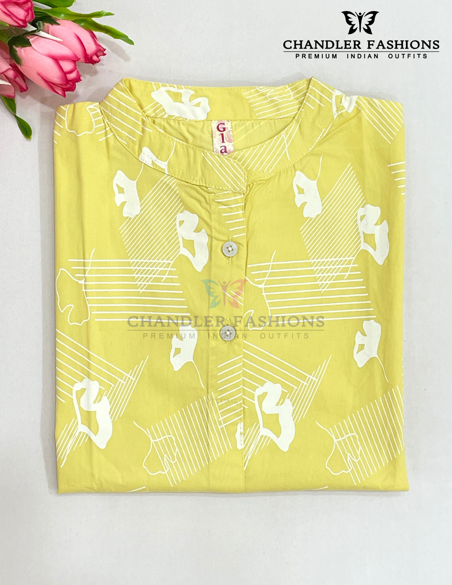 Yellow Color Cotton With Printed Work Kurti Near Me