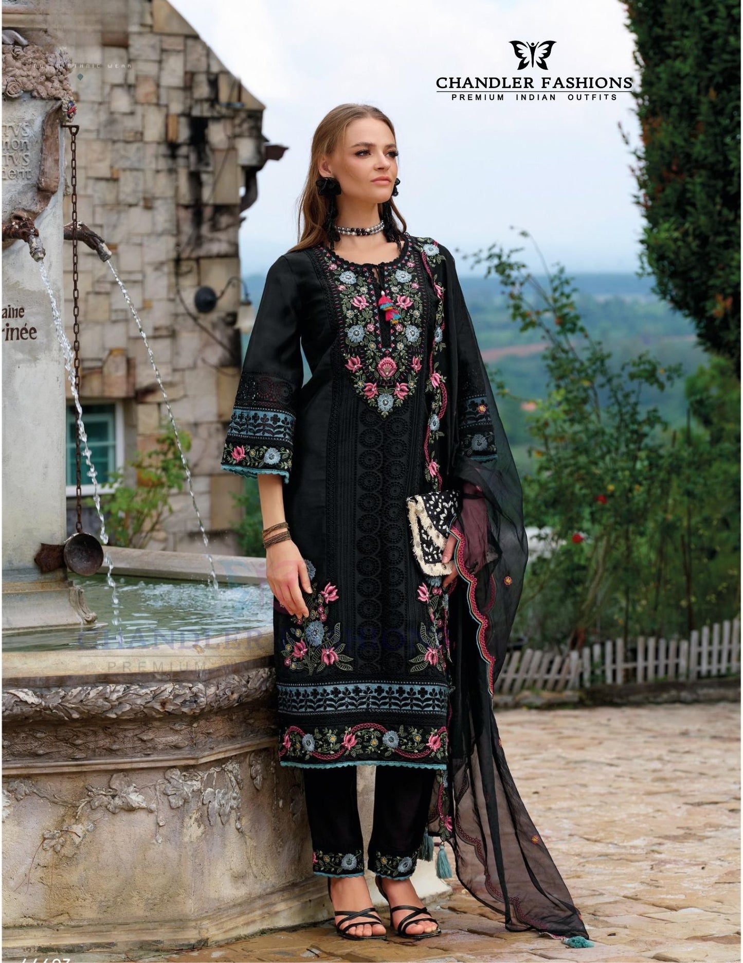 Beautiful Black Color Organza With Embroidery Work Salwar Suits For Women