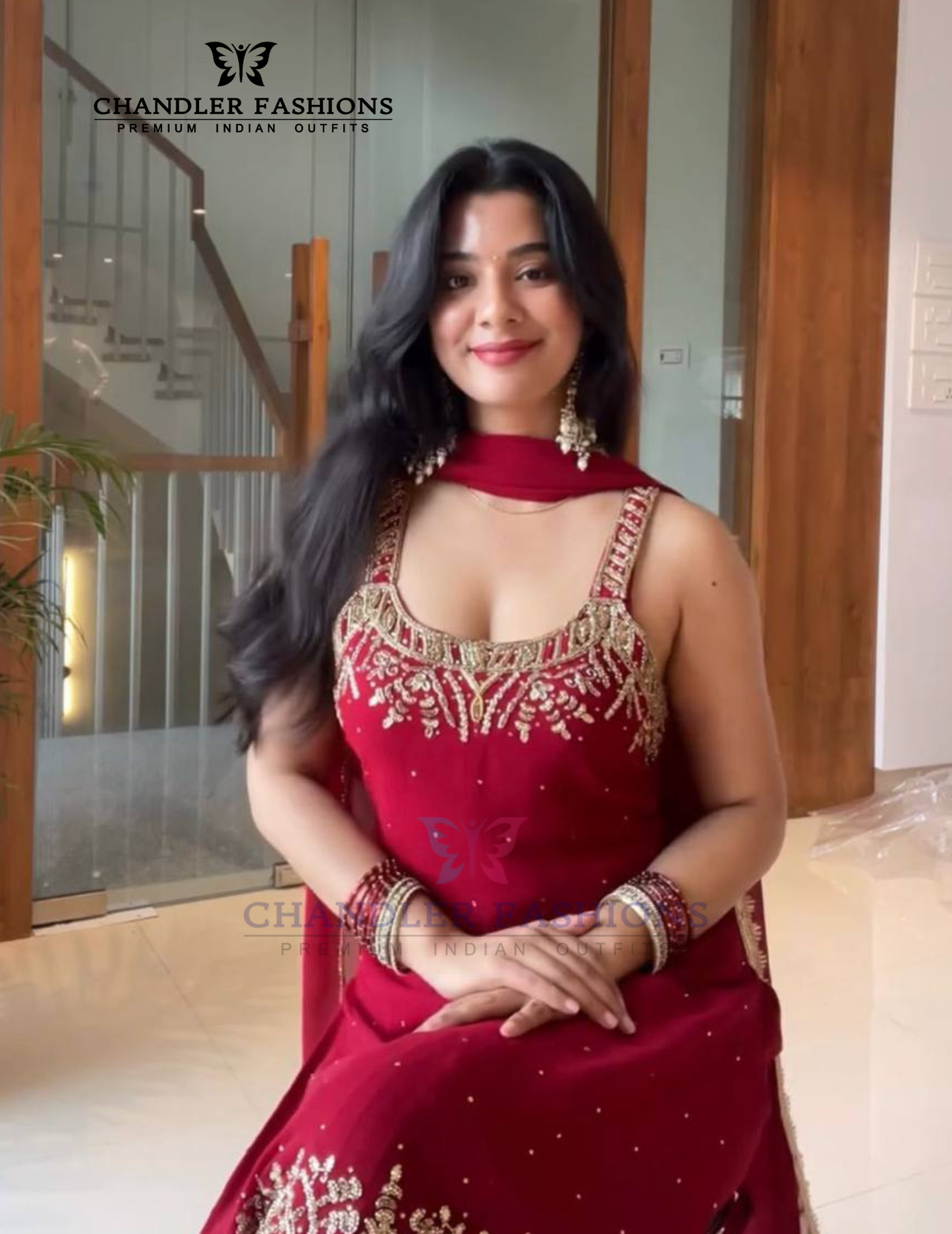 Red Color Georgette Embroidery And Sequins Work Palazzo Suits Near Me