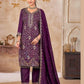 Alluring Purple Color Vichitra Silk With Heavy Embroidery Work Salwar Suits For Women