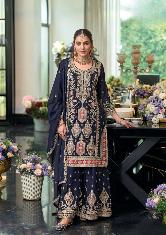 Alluring Designer Party Wear Gray Colored Palazzo Suits For Women
