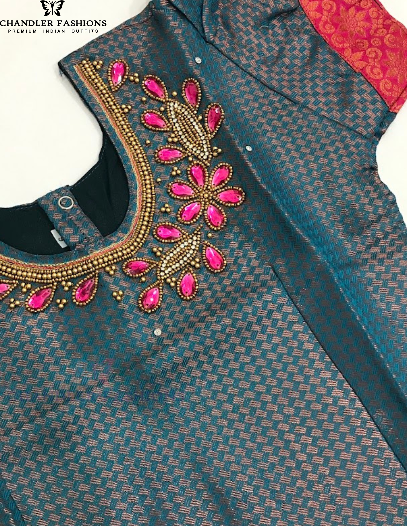 Appealing Green And Pink Color Stone Work With Silk Langa set In Chandler