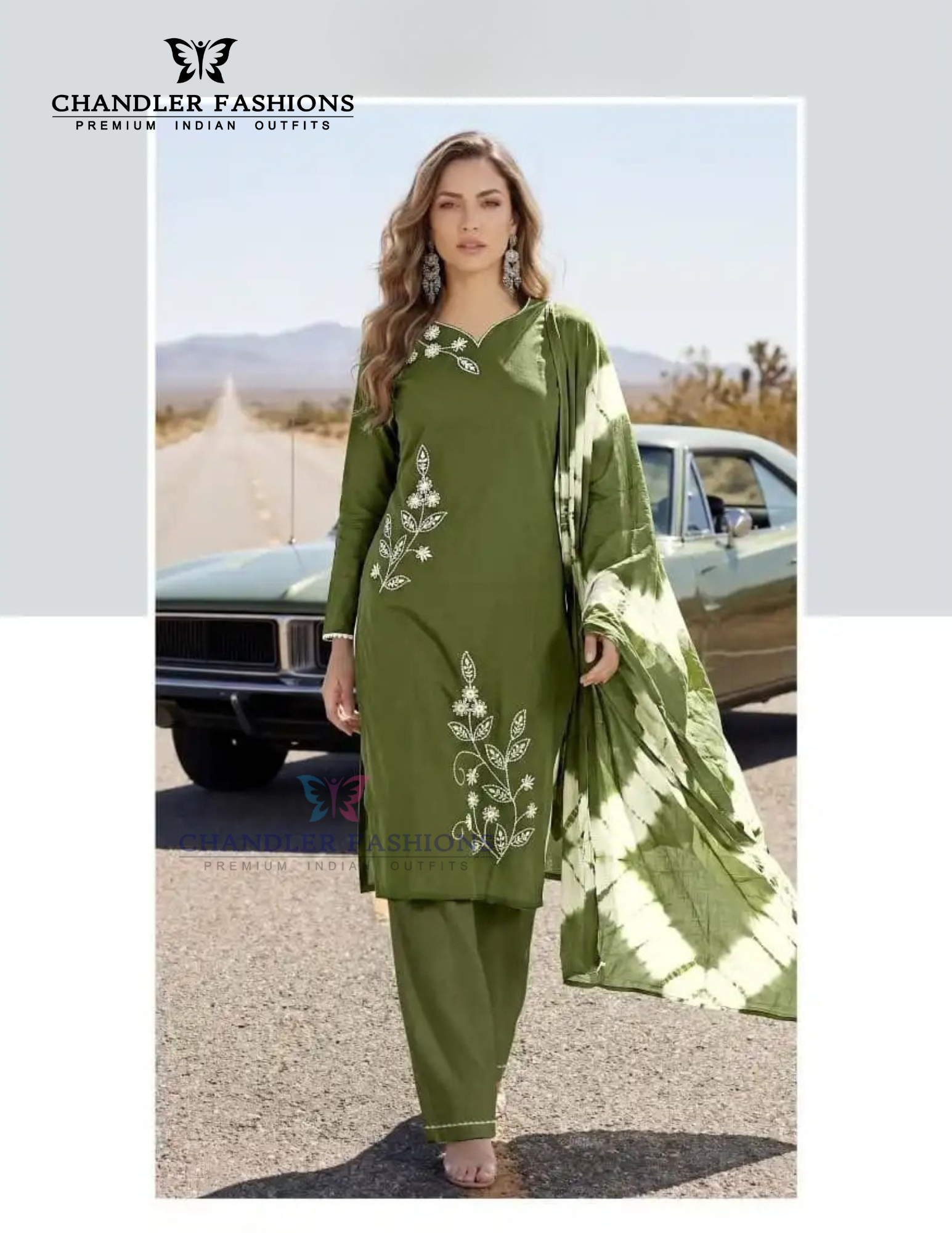 Wonderful Olive Green Color Cotton With Embroidery Work Salwar Suits For Women
