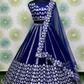 Pleasing Dark Blue Color Georgette Lehenga Choli With Embroidery Work