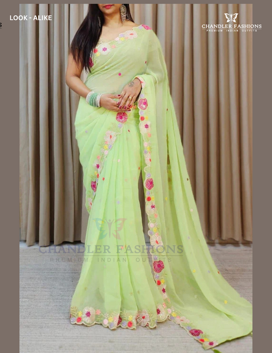Appealing Green color Designer Faux Georgette Embroidery and Sequins Saree For Women