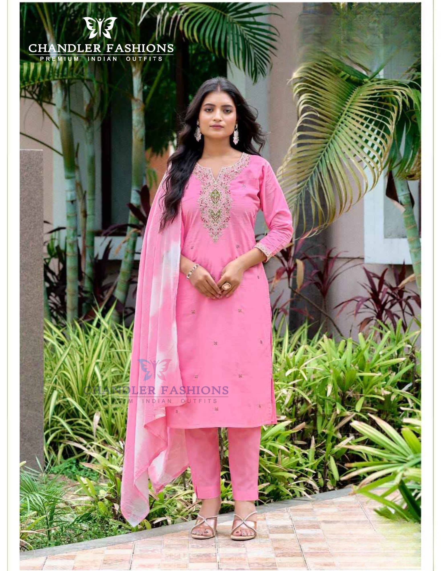 Pretty Pink Color Cotton With Embroidery Work Salwar Suits For Women