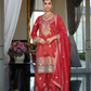 Alluring Red Color Shimmer With Embroidery Work Palazzo Suits For Women