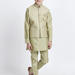 Alluring Light Green Color Banarasi Silk With Embroidery Jacket And Kid's Kurta With pant