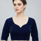 Attractive Navy Blue Colored Velvet With Paan Neck Readymade Blouse For Women 