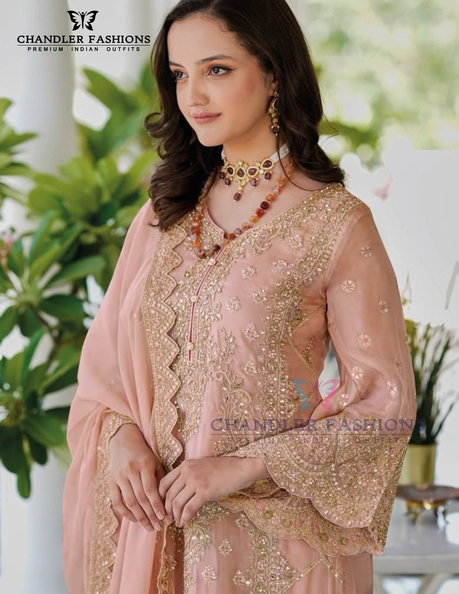  Peach Color Soft Organza Embroidery Work Salwar Suits Near Me