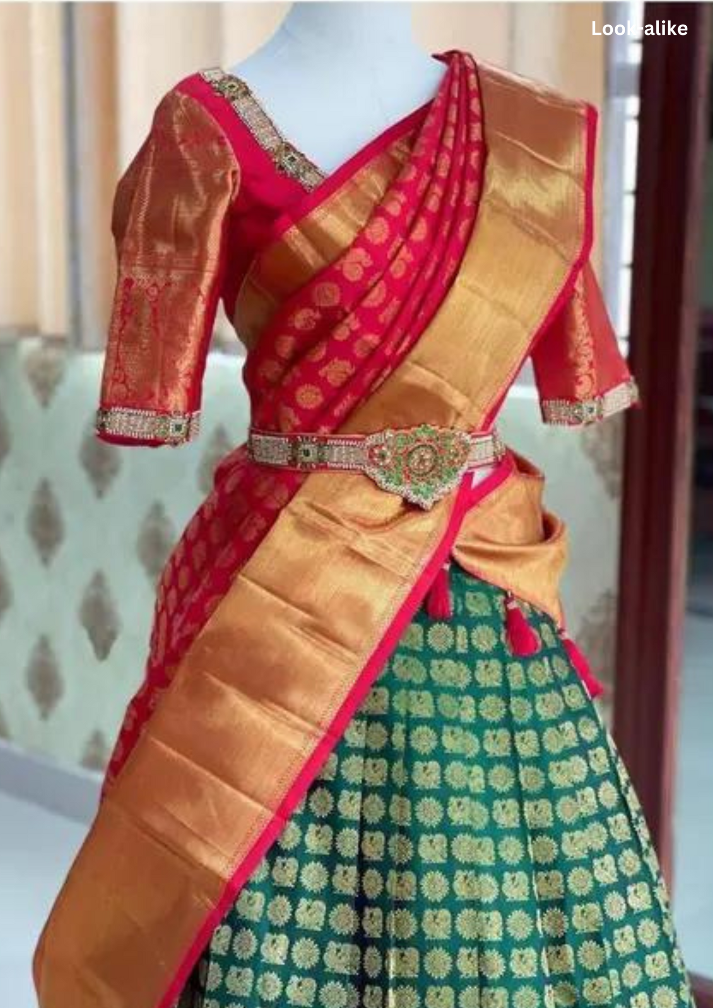 Stunning Green Color Zari Work Half Saree For Women Near Me