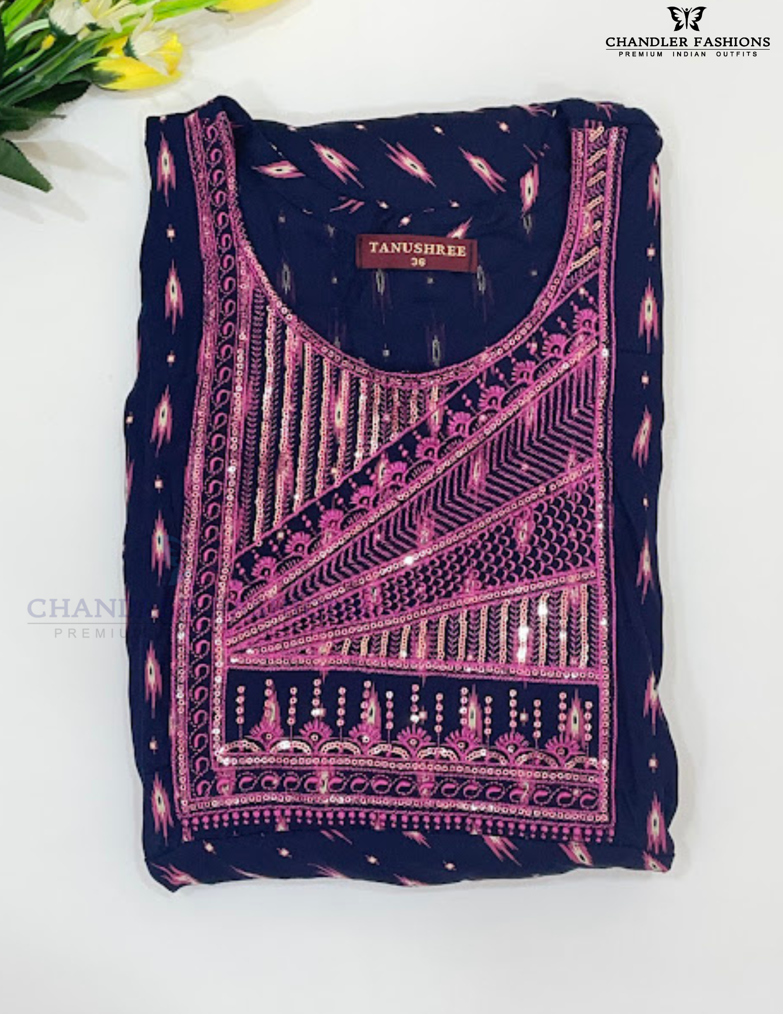 Dark Blue Color Embroidery And Sequins Work Kurti In USA