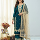 Elegant Teal Blue Color Palazzo Suits With Embroidery And Sequins Work For Women