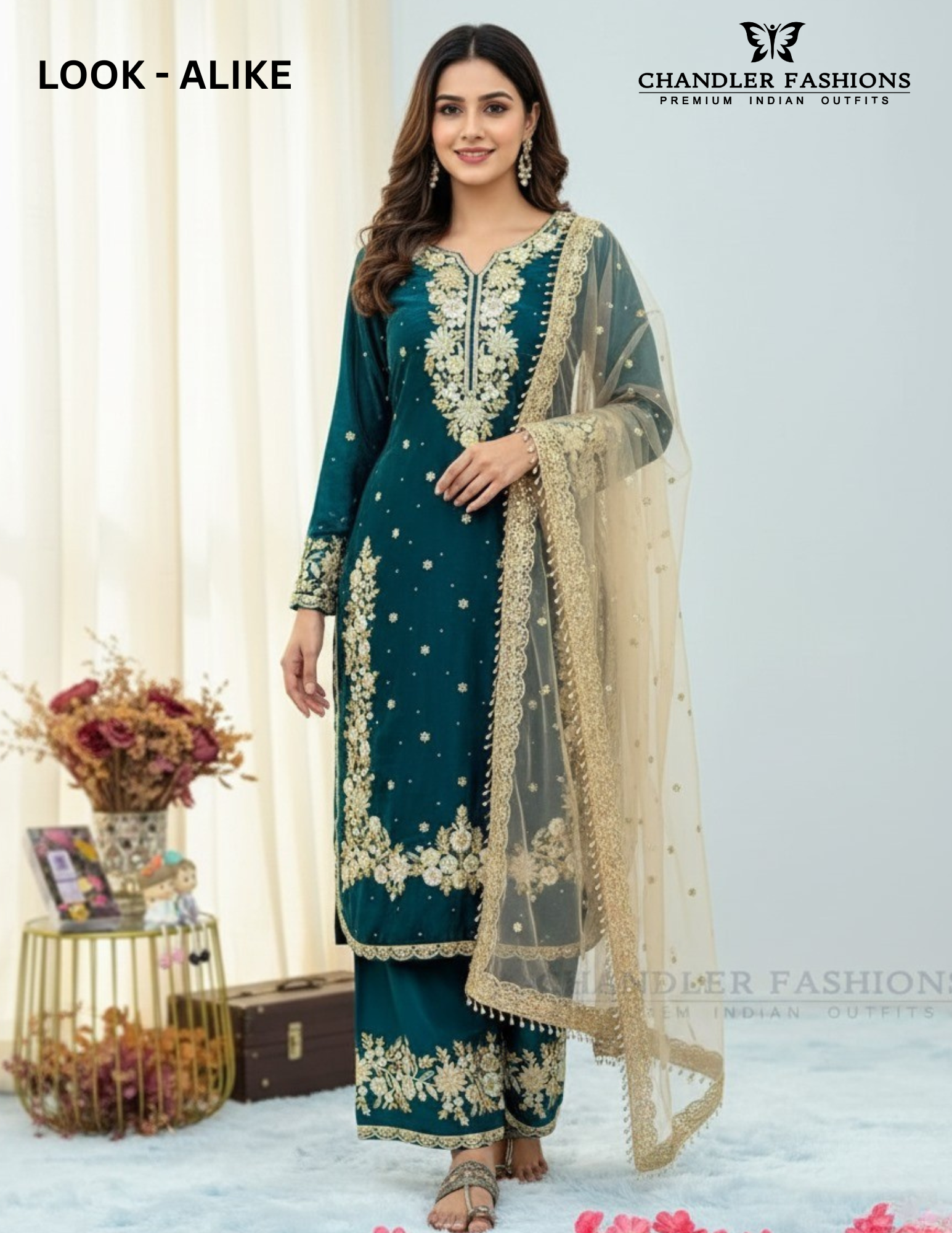 Elegant Teal Blue Color Palazzo Suits With Embroidery And Sequins Work For Women