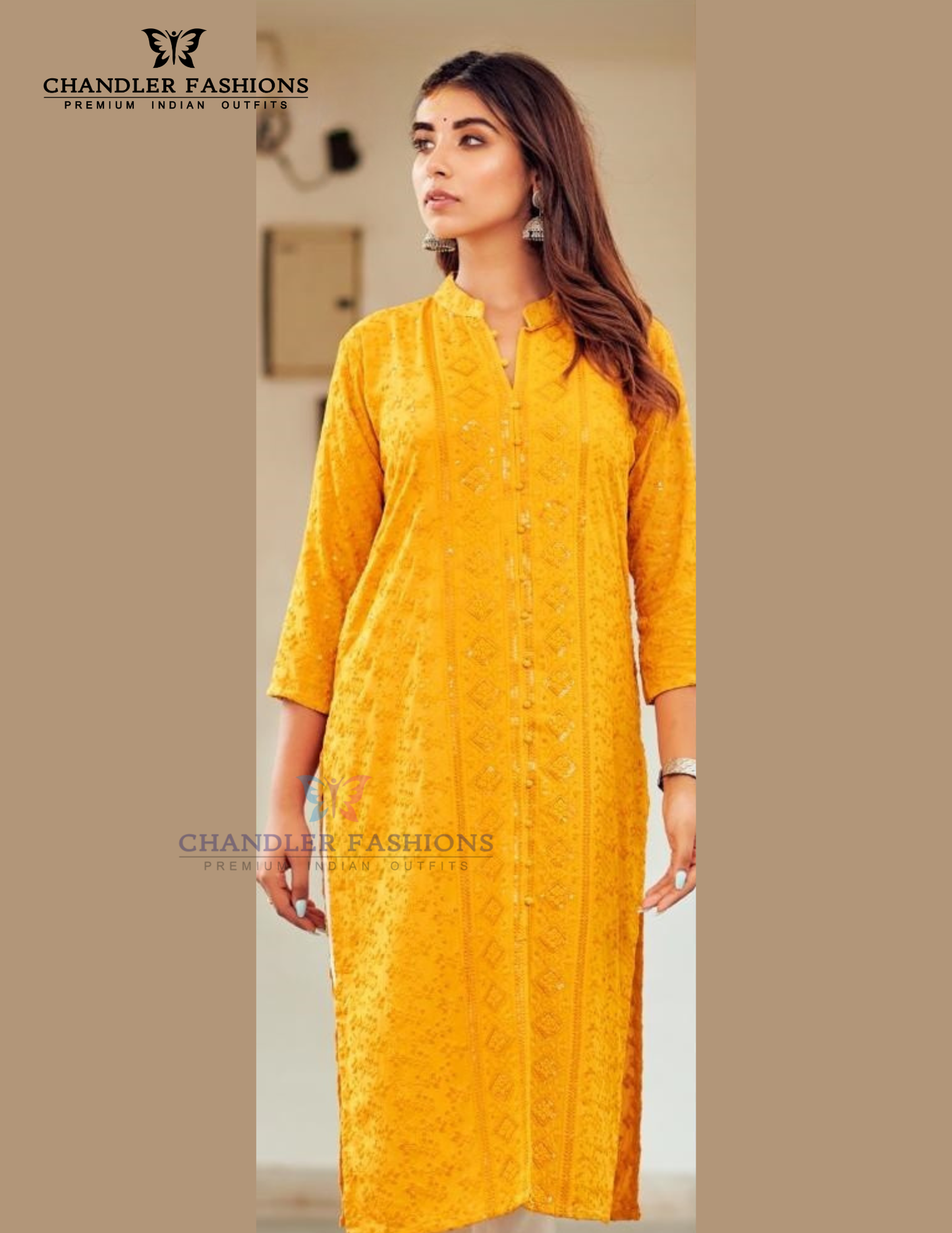 Charming Mustard Yellow Color Rayon With Chikankari And Sequins Work Kurti For Women