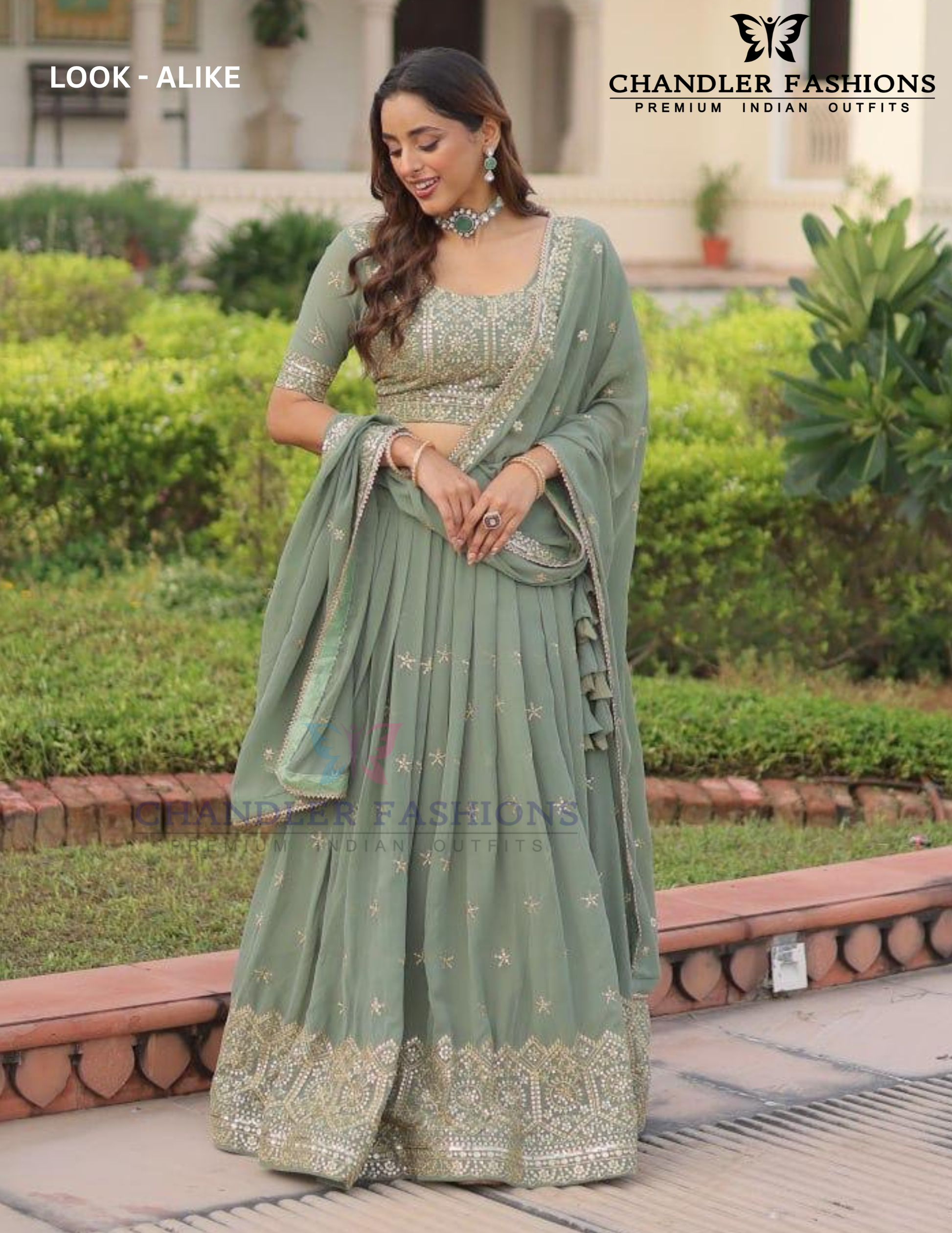Attractive Pista Green Color Faux Georgette With Embroidery And Sequins Work Lehenga Choli With Dupatta Near Me