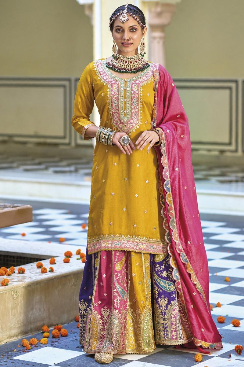 Attractive MultiColor Premium Silk Embroidery Kurtis With Dupatta For Women