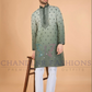 Alluring Green Color Embroidery Kurta Thread Work With Pajama Cotton Set For Men