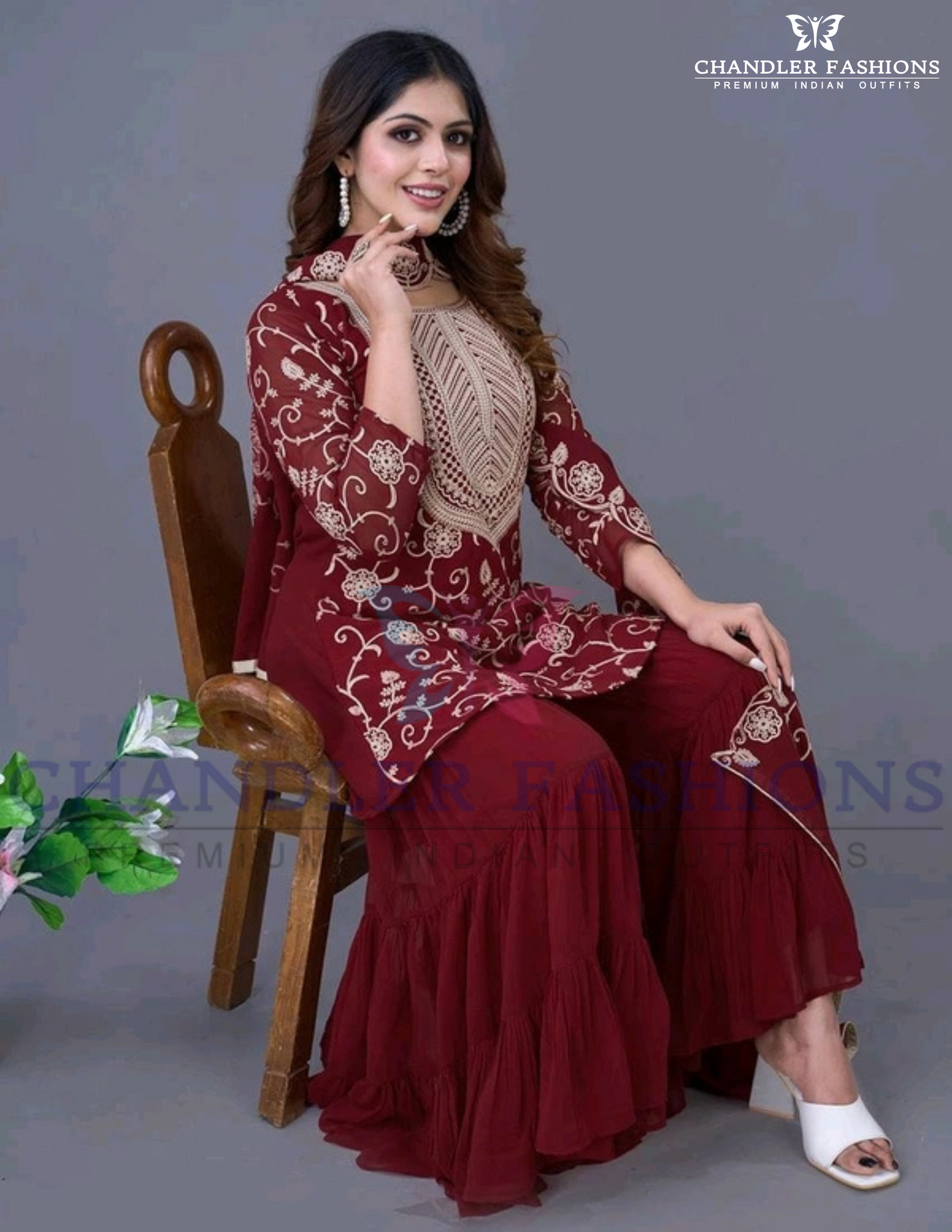 Georgette Embroidered Work Sharara Suits in Suncity