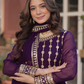 Purple Color Faux Blooming With Embroidery Work Gown In Mesa