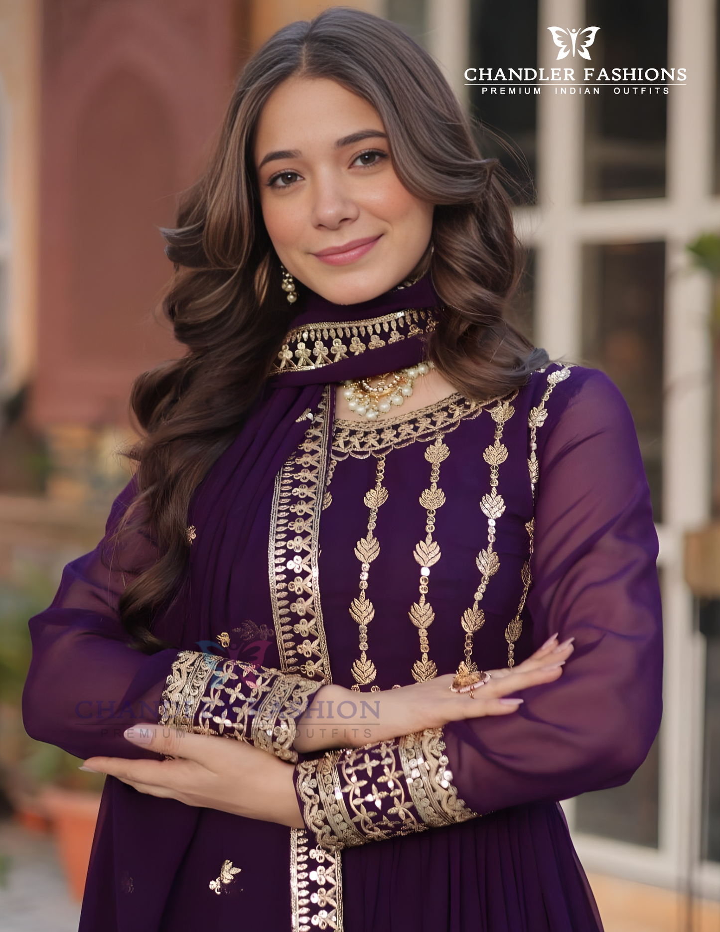 Purple Color Faux Blooming With Embroidery Work Gown In Mesa